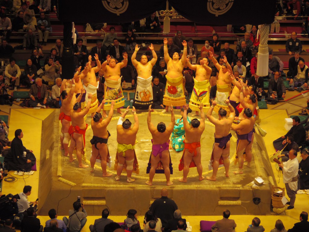 Grand sumo tournament ring entering ceremony