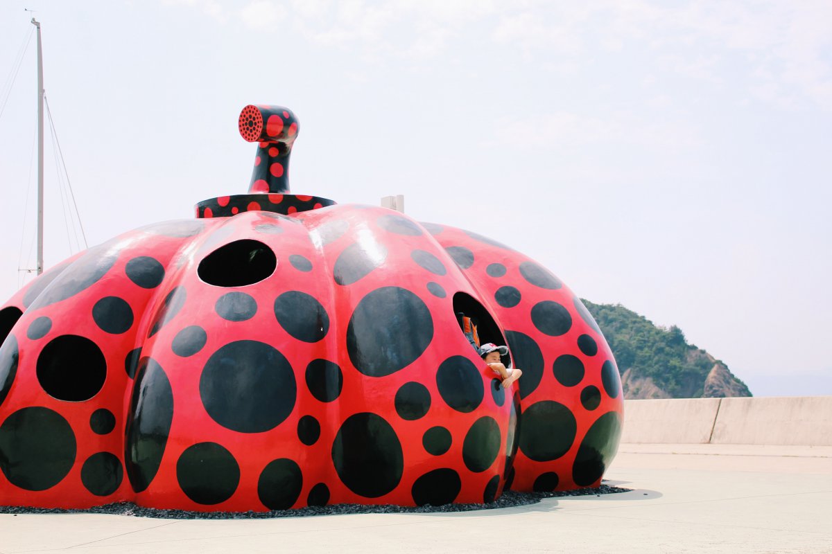 Yayoi Kusama's 'Pumpkin' artwork on Naoshima Island, Japan, in